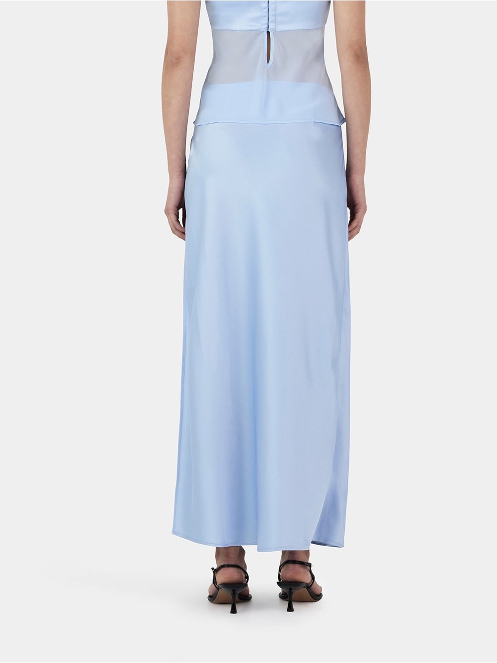 Ownley Ricky Midi Wrap Skirt Baby Blue M Satin Sheer Side Tie Wedding Resort - Picture 6 of 16